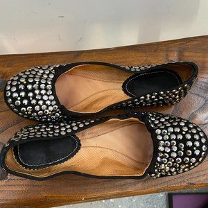 Maloles Black Suede Bejeweled Ballet Flats